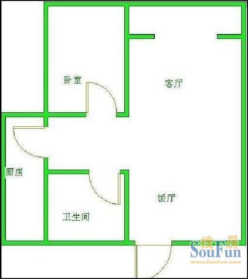 西沙美景 户型图&nbsp;1室2厅1卫1厨 57.00㎡