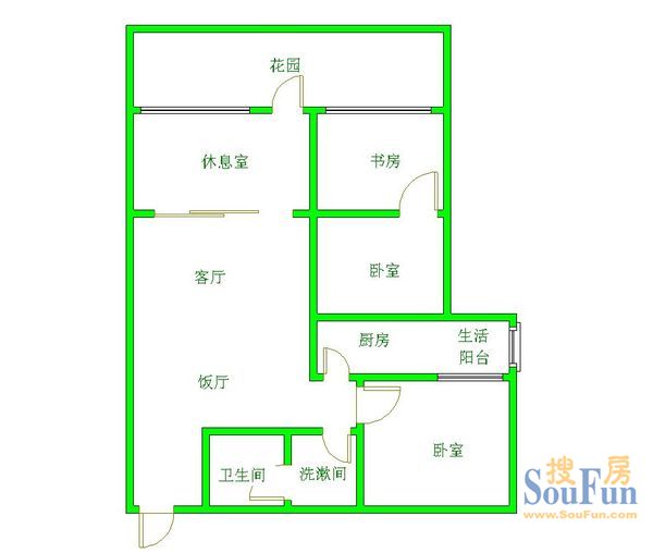 站北苑户型图 2室2厅1卫1厨 96.00㎡