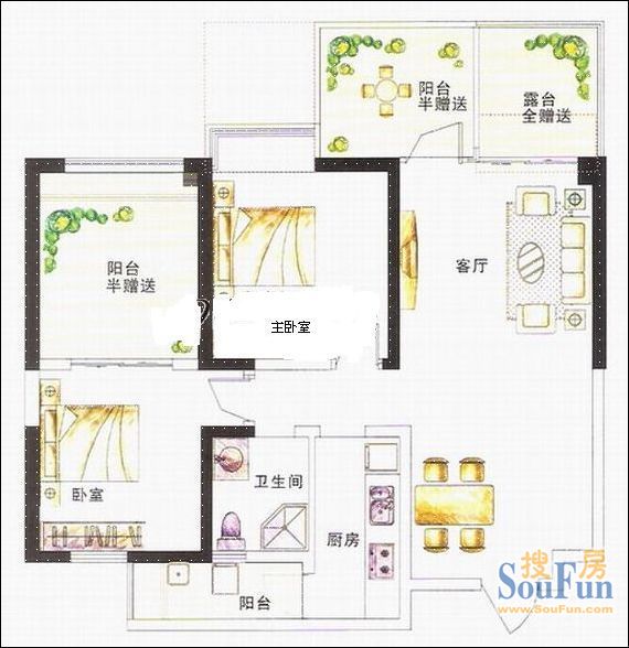 锦江城市花园二期锦江城市花园二期 3室 户型图 3室1厅1卫1厨 81.00㎡