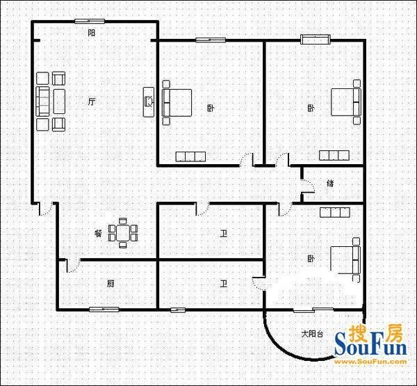 交大众合华庭交大众合华庭 3室 户型图&nbsp;3室2厅2卫1厨 142.00㎡