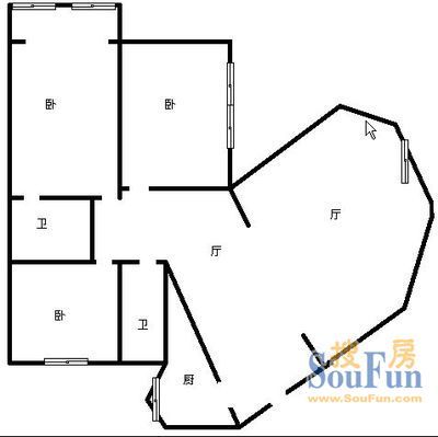 黄忠四期户型图&nbsp;3室2厅2卫1厨 127.00㎡