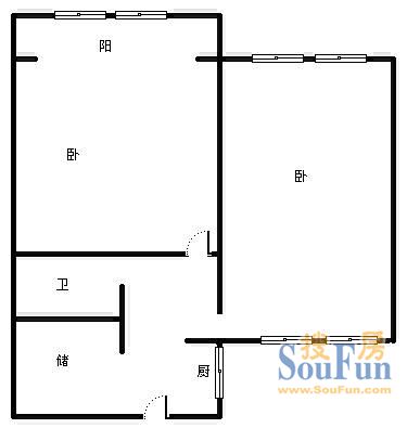 人民路小区人民路小区 2室 户型图 2室1厅1卫1厨 52.00㎡