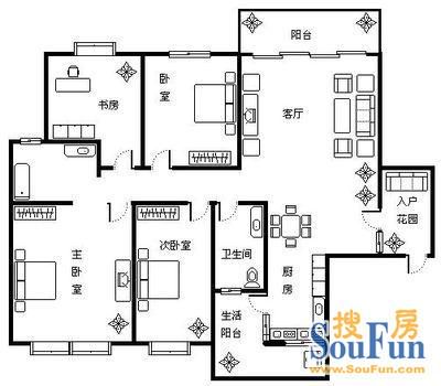 德瑞花园德瑞花园 4室 户型图 4室2厅1卫1厨 142.00㎡