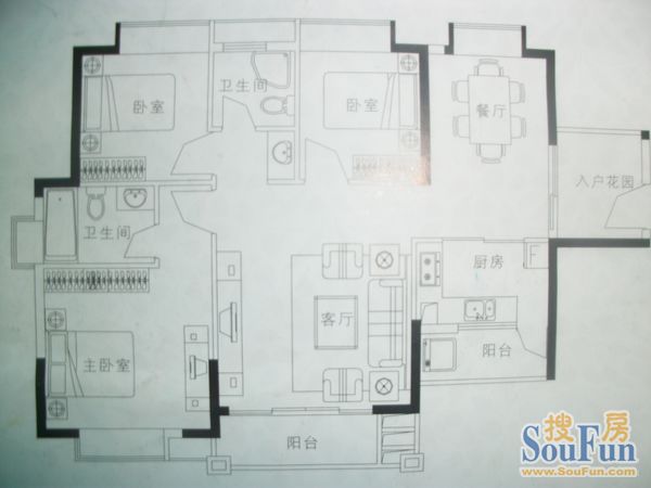 南屏新村南屏新村 3室 户型图 3室1厅1卫1厨 87.00㎡