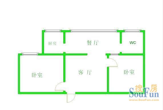 红运花园园中园红运花园园中园 2室 户型图&nbsp;2室2厅1卫1厨 80.00㎡