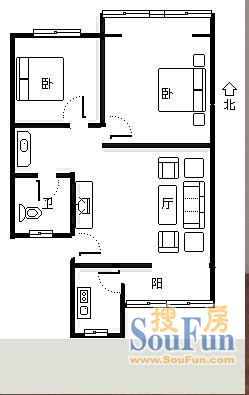 棕北锦苑棕北锦苑 2室 户型图 2室1厅1卫1厨 57.00㎡
