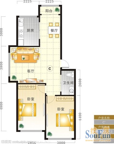 莲岳里莲岳里 3室 户型图 3室1厅1卫1厨 80.00㎡