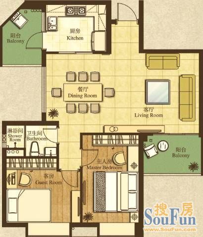 雍泉山庄雍泉山庄 3室 户型 3室2厅2卫1厨 115.00㎡