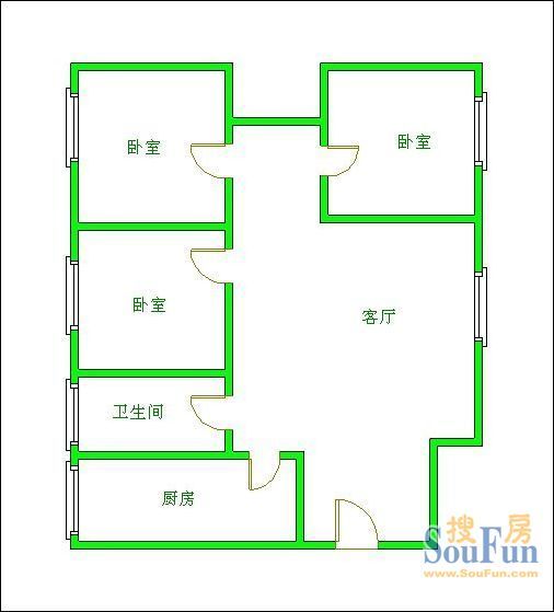 水岸银座水岸银座 3室 户型图&nbsp;3室2厅1卫1厨 116.00㎡