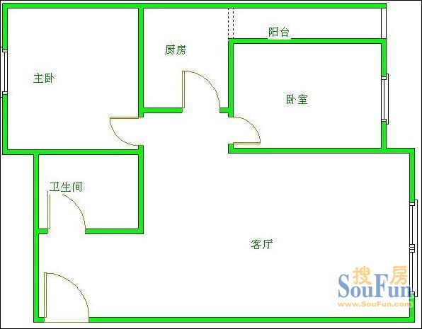 恒和华园户型图 2室1厅1卫1厨 79.00㎡