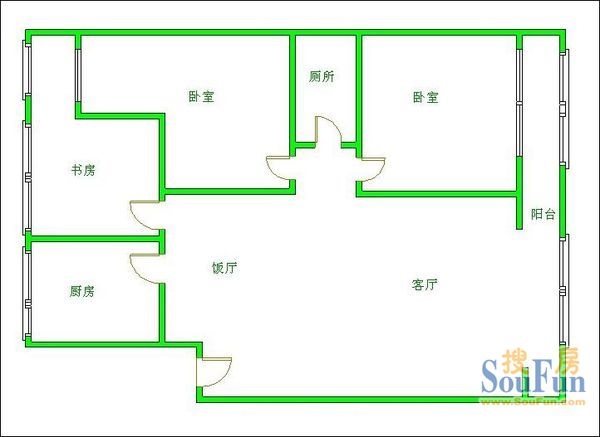 凌远花园户型图 3室2厅1卫1厨 109.00㎡