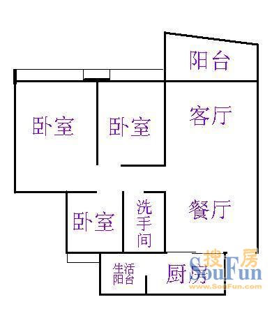 盈彩美居莆品园3室2厅户型图 3室2厅1卫1厨 0.00㎡