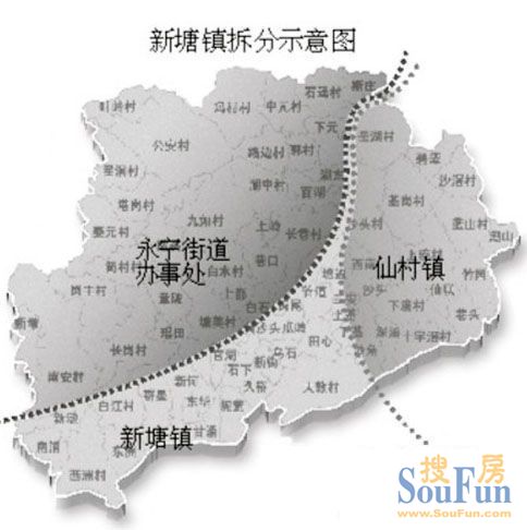 图解新塘镇一分为三,东方名都跟着凤凰城走,属永宁街道管