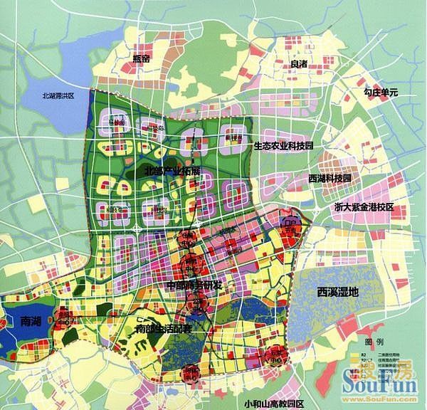 闲林以北,仓前等地"未来科技城"的规划图