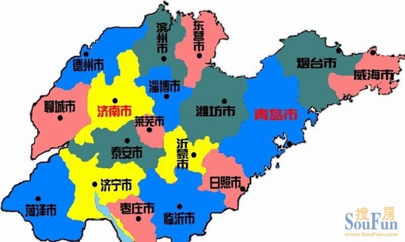 区域调整后的山东省地图