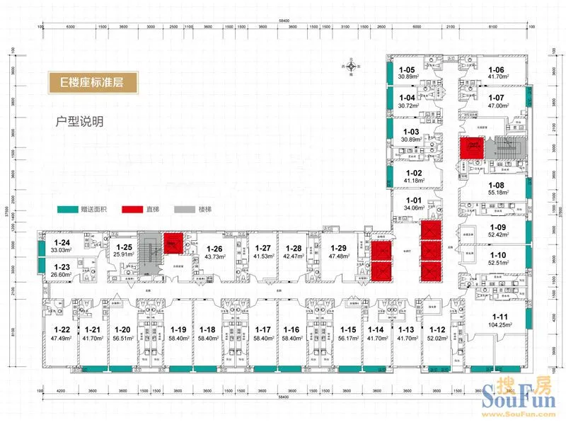 华强广场e座公寓标准层平面图