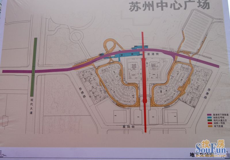 苏州中心广场地下交通图，双地铁，机动车隧道，太刺激了！