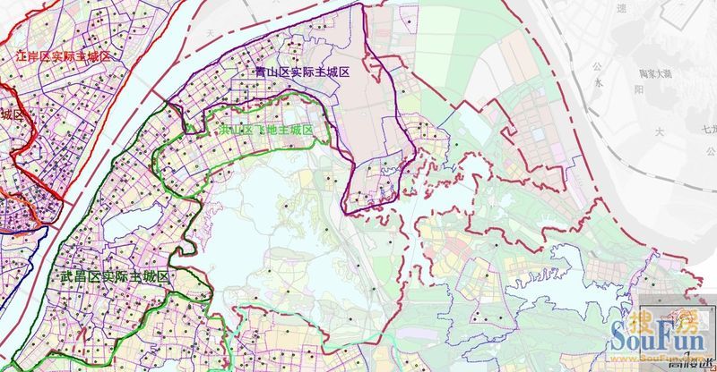 武汉市规划局的武汉市各主城区实际管辖区域图