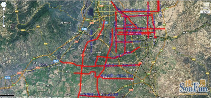 太原晋中同城化"九纵十二横一环"公路网走向大致示意图