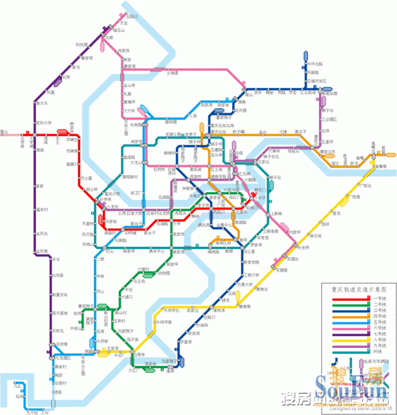 重庆轻轨规划图,冉家坝有3条线路.