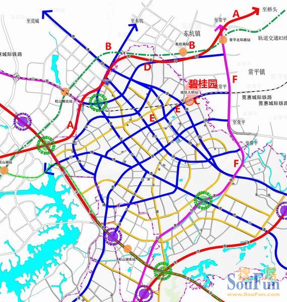 >> 图中a处红色道路:  规划中的番(禺)莞高速 通车