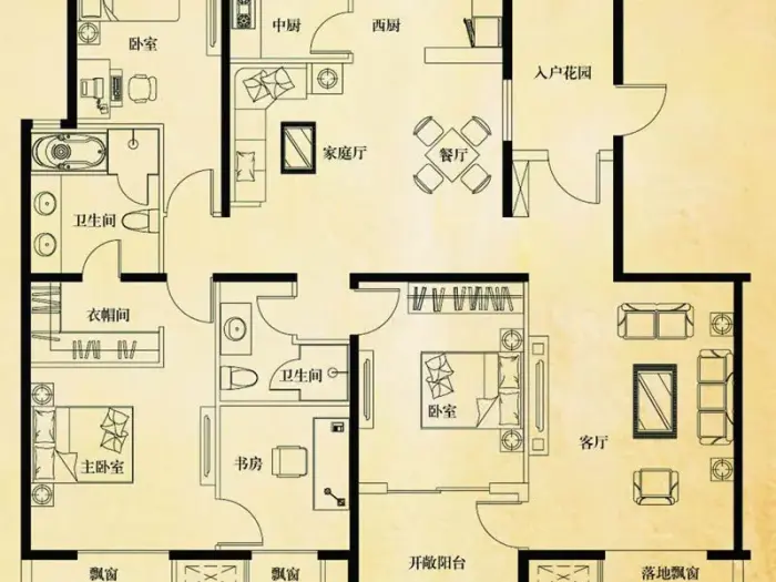北京10-15万151-200平米四居室户型图装修样板间