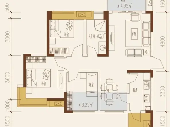 成都元度家居汇-保利花园83㎡户型图