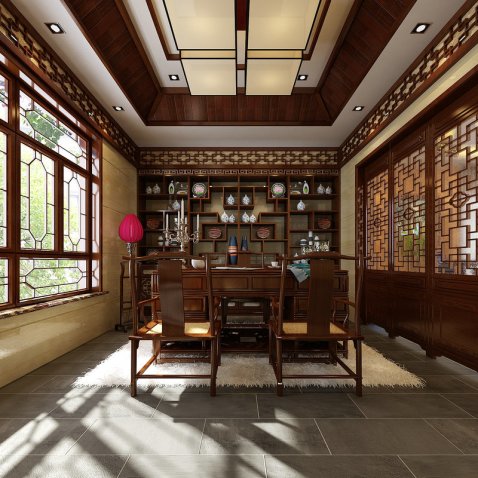 中式书房背景墙装修效果图