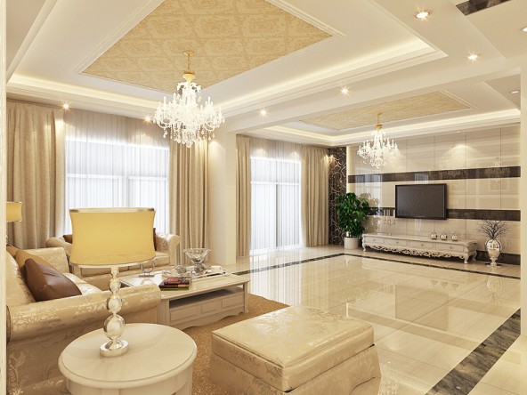 客厅 本案的设计风格为简欧风格,户型为2套房型打通改为一套使用,客