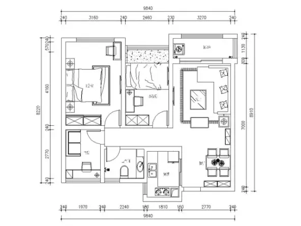 建业时光原著 港式风格 征途装饰 两居室装修效果图 平面布置图