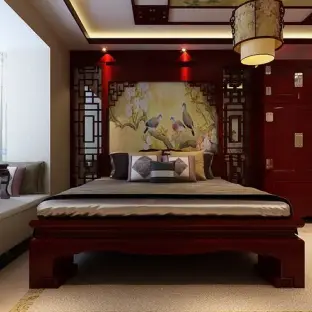 中式古典三居室卧室飘窗装修效果图图片