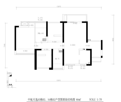 中航天逸a5栋02 a4栋02户型图原始结构