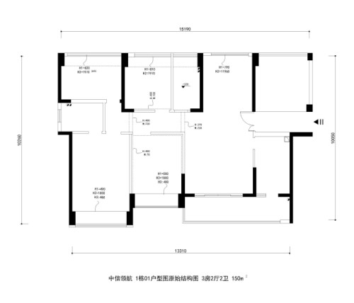 中信领航1栋01户型图原始结构图