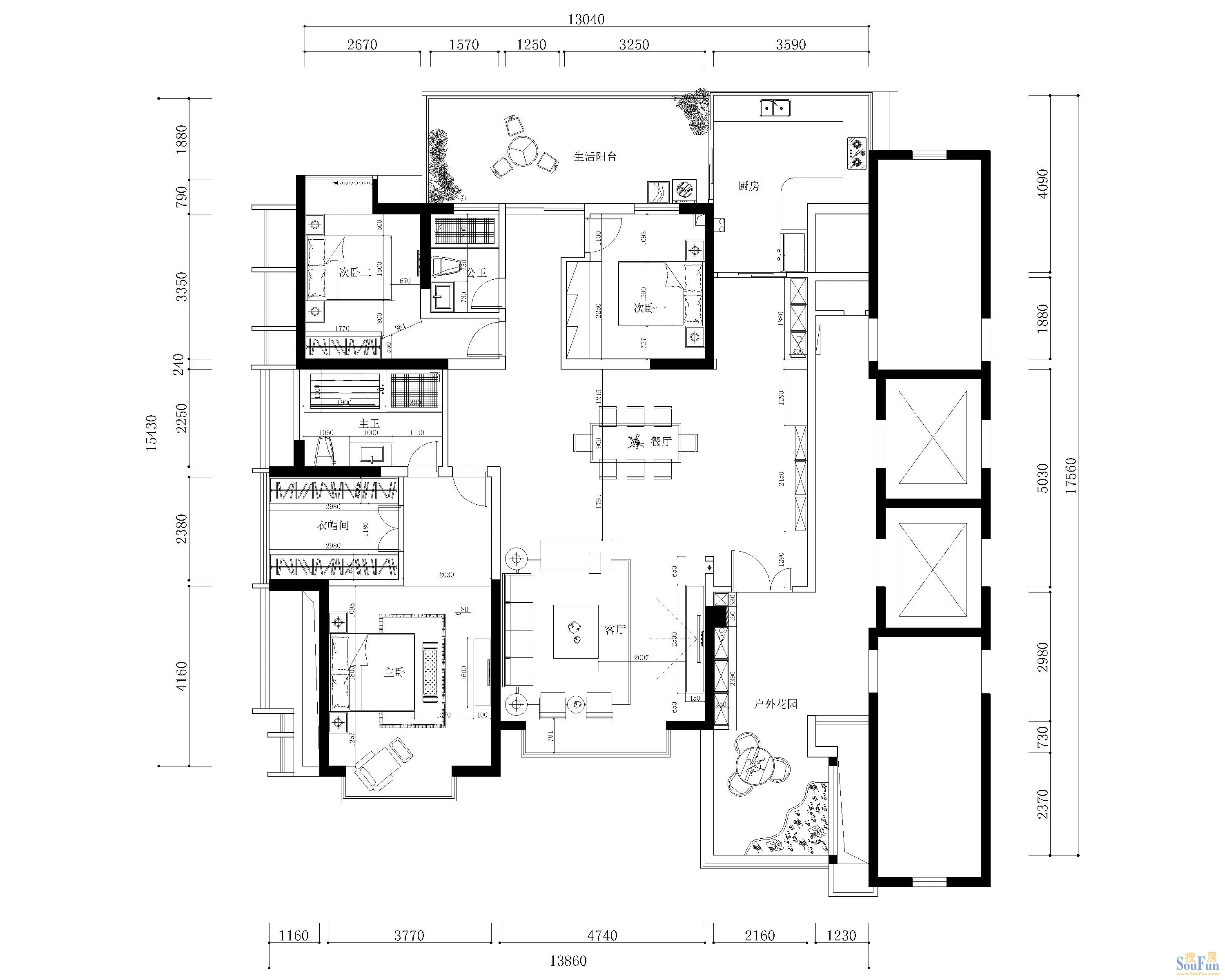 卓越维港现代简约152平米四居室装修设计图片_样板间_实景图-搜房网