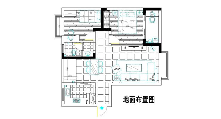 长沙实创装饰-打造钱隆首府80平米现代简约风格-地面布置图