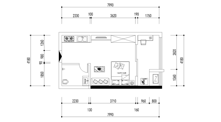 长沙实创装饰-乾城48㎡小户型|现代简约风格|平面布置图