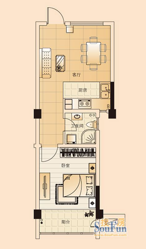 翡翠珑湾-一居室-50.00平米-装修设计