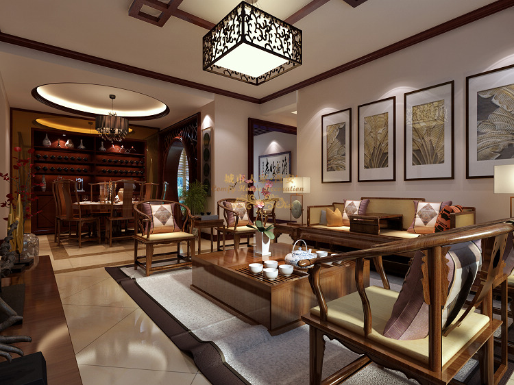 兴庆宫168平米中式风格装修设计——客厅 大量中式元素的应用体现传统