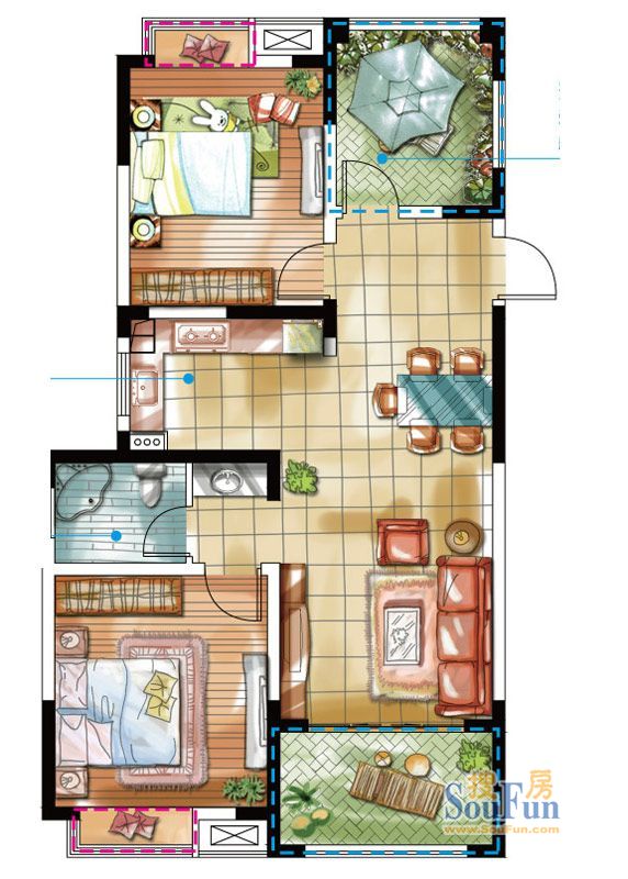 香堤澜湾二期爱琴岛-三居室-98.00平米-装修设计