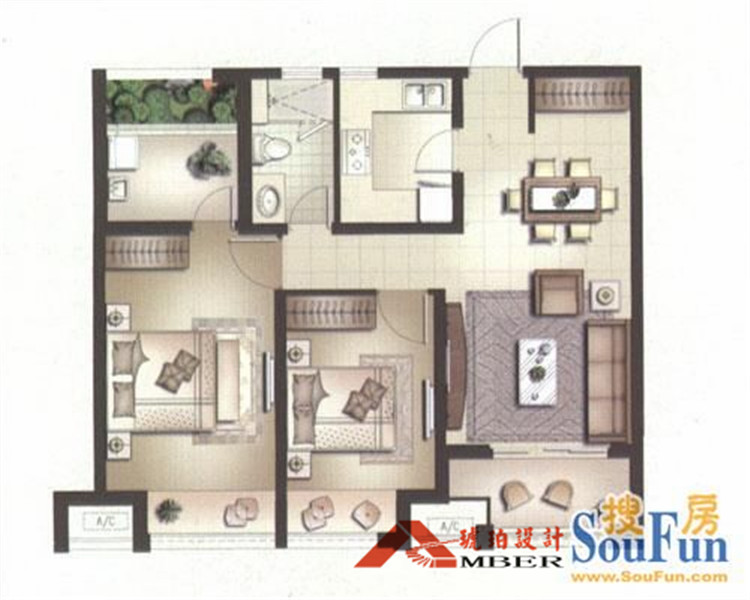 九龙仓繁华里-三居室-123.00平米-装修设计