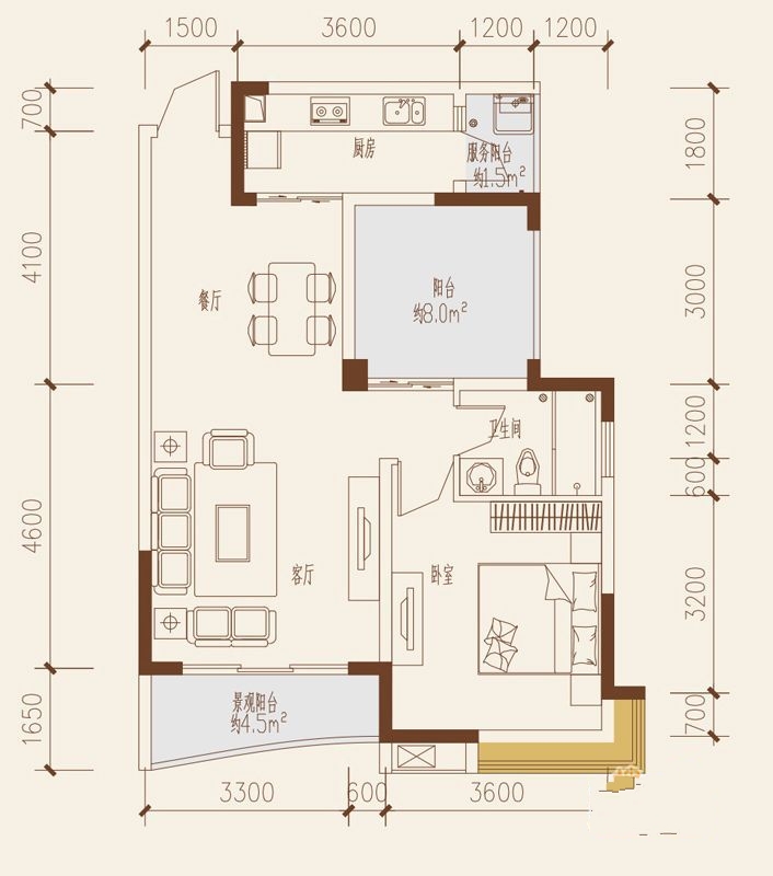 成都元度家居汇-保利花园77㎡户型图