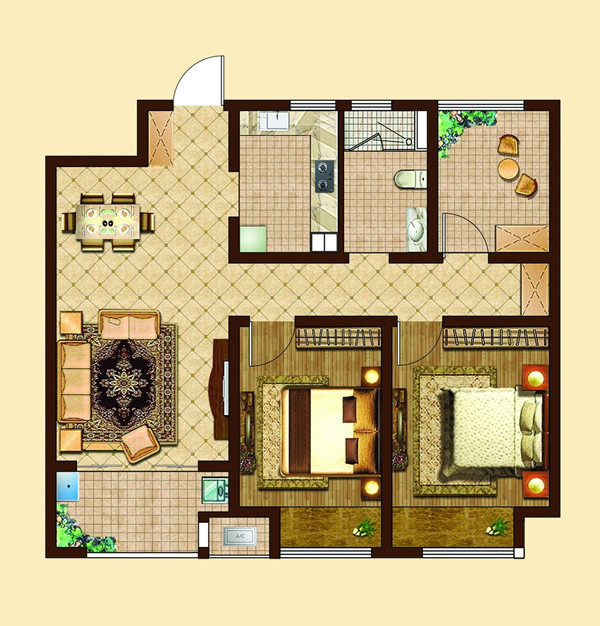 泰富时代广场-二居室-88.00平米-装修设计