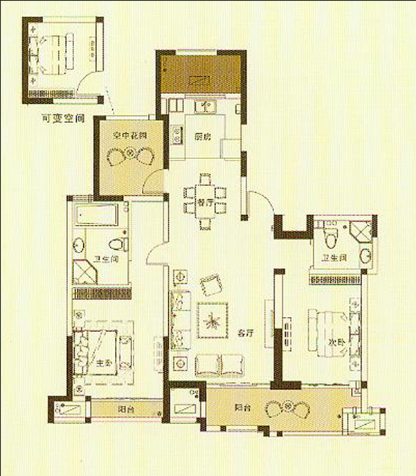 紫金城-三居室-126.85平米-装修设计