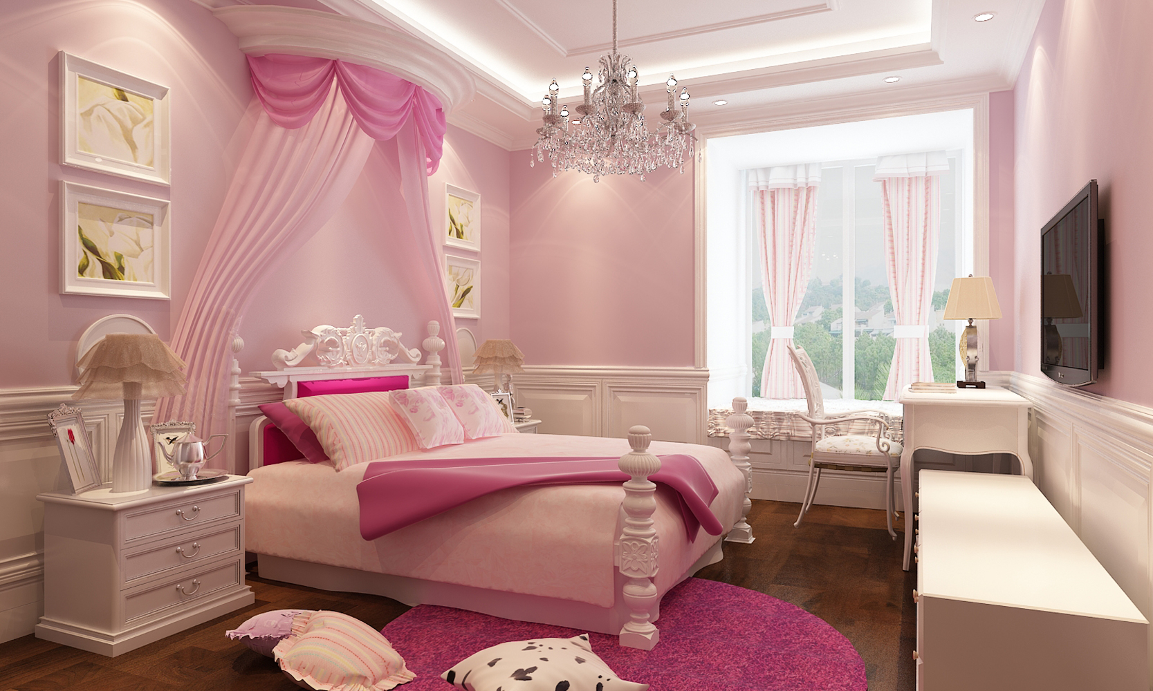 儿童房的设计以粉色为主调,给小公主的卧室增添几分梦幻的色彩