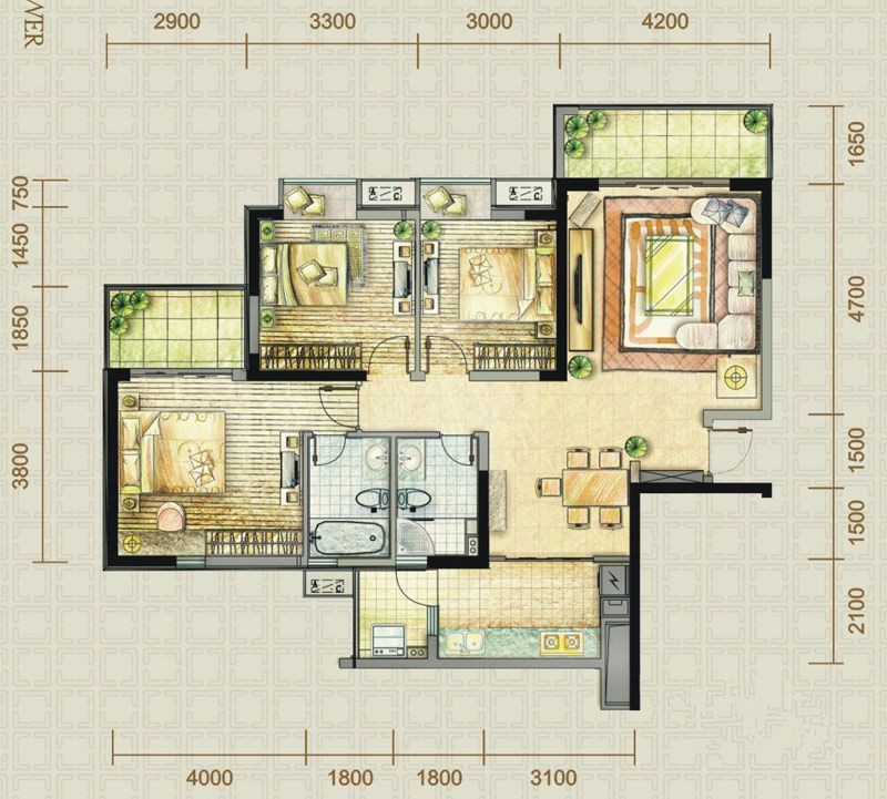 锦城世家-混合型风格-三居室