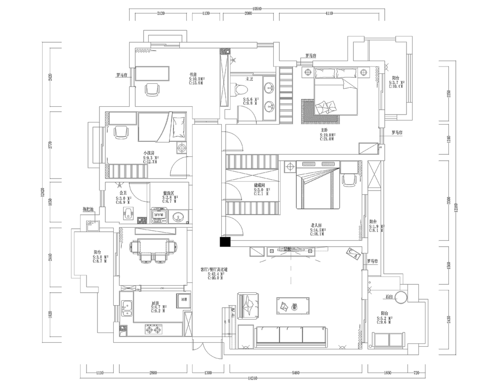 郡原居里家具摆设平面图.