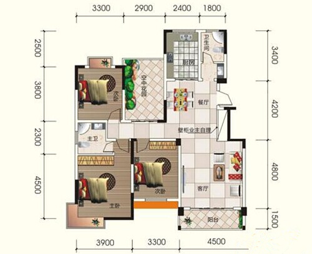 可可小城-混合型风格-三居室