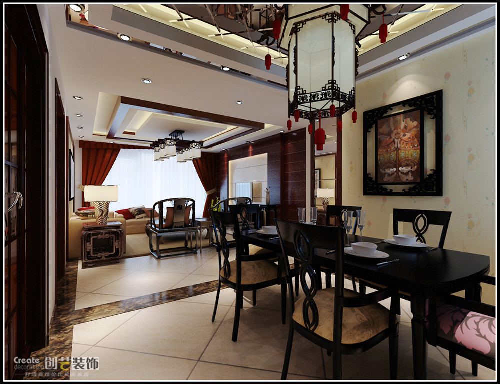 珠江湾畔-中式风格-三室二厅 高贵品质三人居