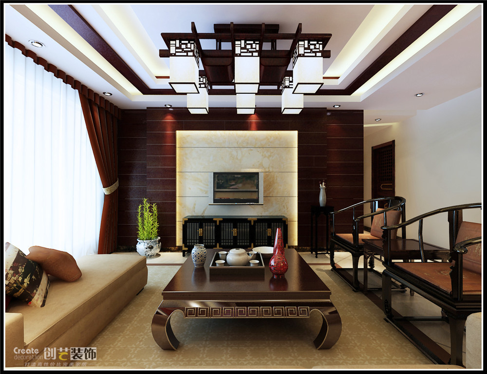 珠江湾畔-中式风格-三室二厅 高贵品质三人居