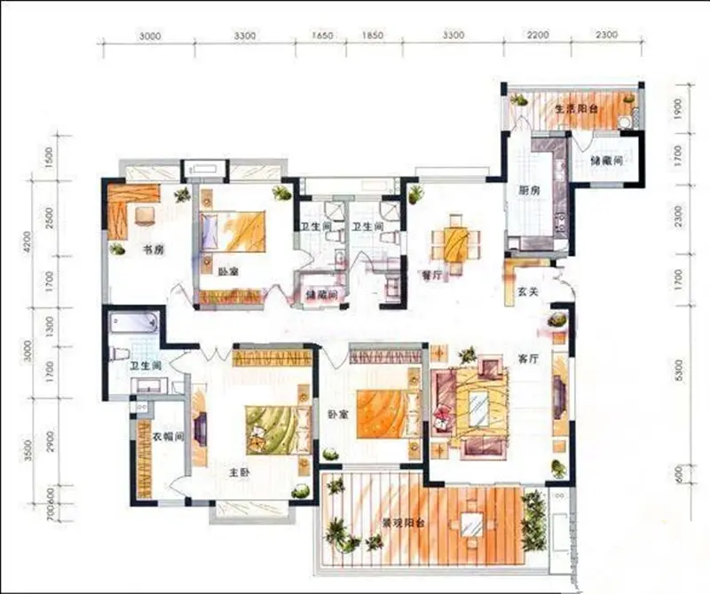 南苑小区-四居室-203平米-户型图